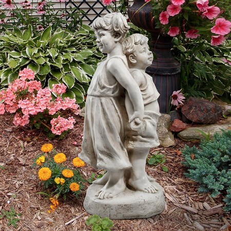 Design Toscano Back to Back Brother and Sister Garden Children Statue SH380181